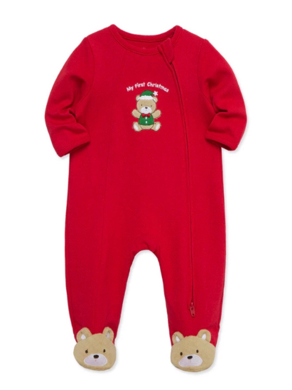 NWT Little Me My First Christmas Bear Footie Red Sleeper Pajamas 9M